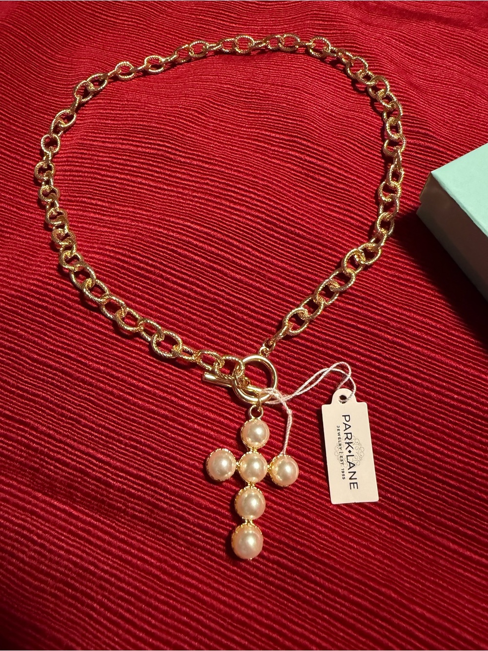 Park Lane Gold Pearl Cross Charm Necklace